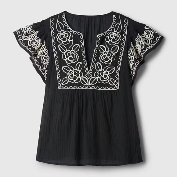 Gap Black & White Embroidered Short-Sleeve Top - Size Small - NEW WITH TAGS - Picture 3 of 7
